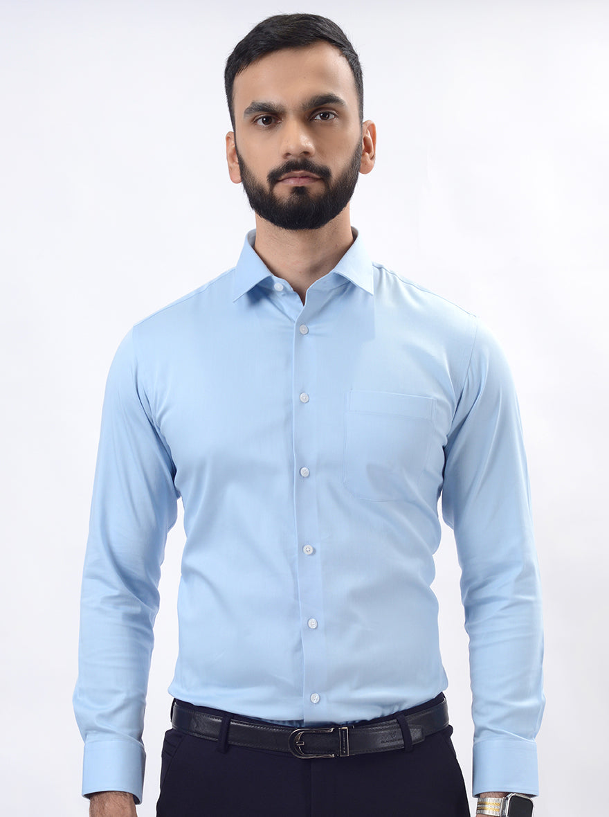 Sky Blue Solid Slim Fit Formal Shirt | JadeBlue
