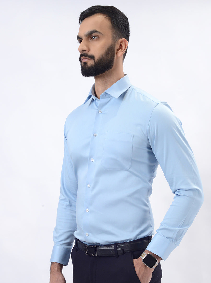 Sky Blue Solid Slim Fit Formal Shirt | JadeBlue