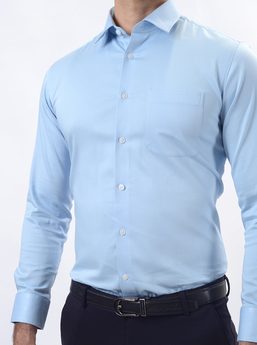 Sky Blue Solid Slim Fit Formal Shirt | JadeBlue