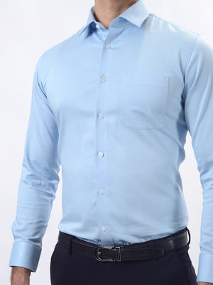 Sky Blue Solid Slim Fit Formal Shirt | JadeBlue