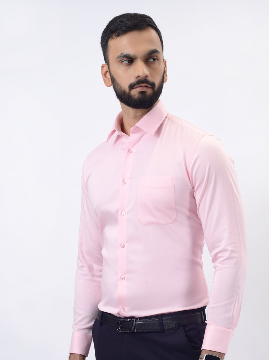 Pink Solid Slim Fit Formal Shirt | JadeBlue