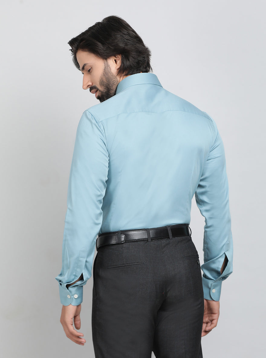 Aqua Blue Solid Slim Fit Party Wear Shirt | Wyre