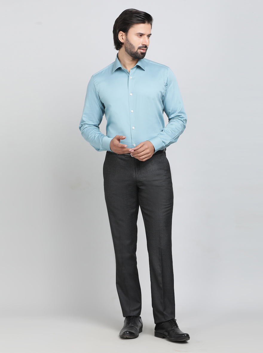 Aqua Blue Solid Slim Fit Party Wear Shirt | Wyre