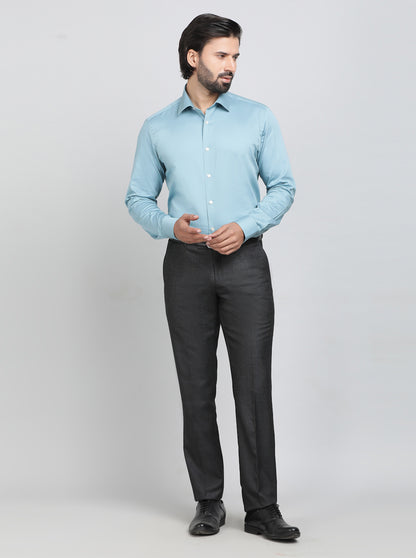 Aqua Blue Solid Slim Fit Party Wear Shirt | Wyre
