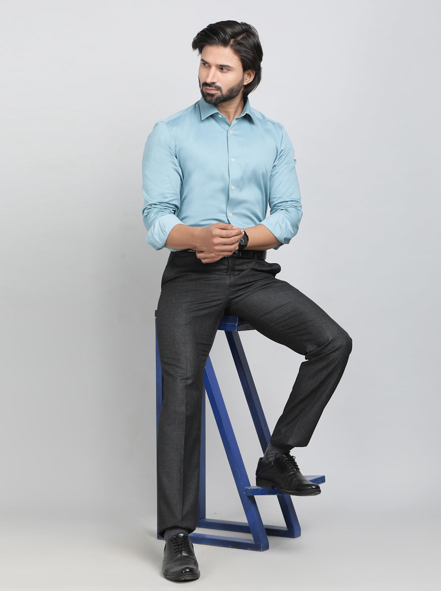 Aqua Blue Solid Slim Fit Party Wear Shirt | Wyre