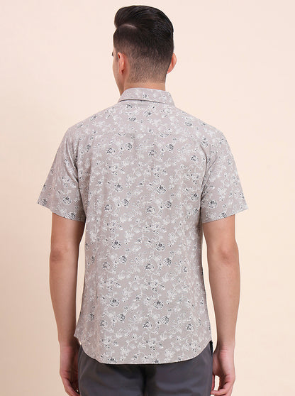 Grey Printed Slim Fit Casual Shirt | Greenfibre