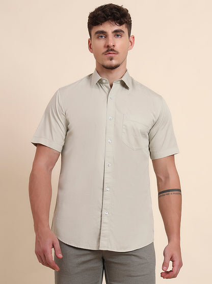 Off-White Solid Smart Fit Semi Casual Shirt | Greenfibre
