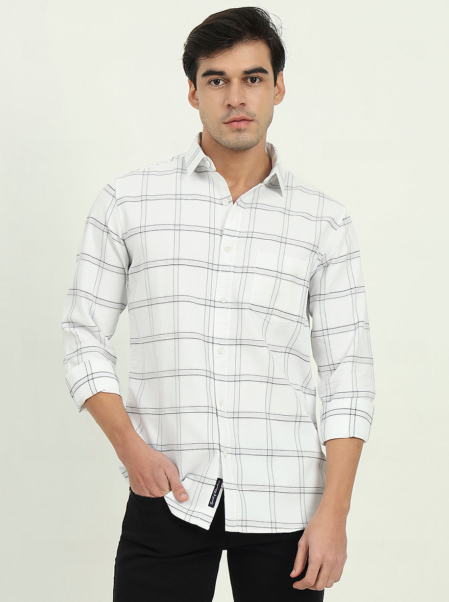 White Checked Slim Fit Casual Shirt | JadeBlue