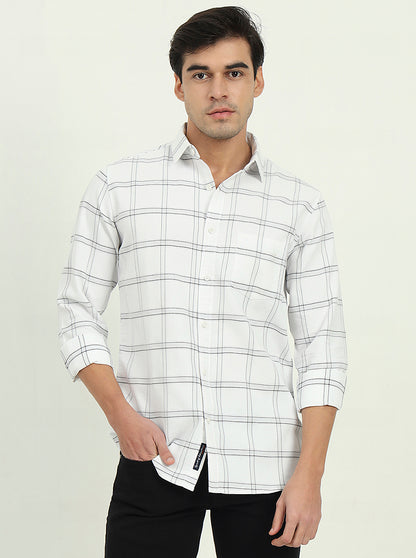 White Checked Slim Fit Casual Shirt | JadeBlue
