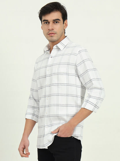 White Checked Slim Fit Casual Shirt | JadeBlue