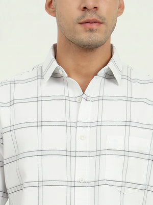 White Checked Slim Fit Casual Shirt | JadeBlue
