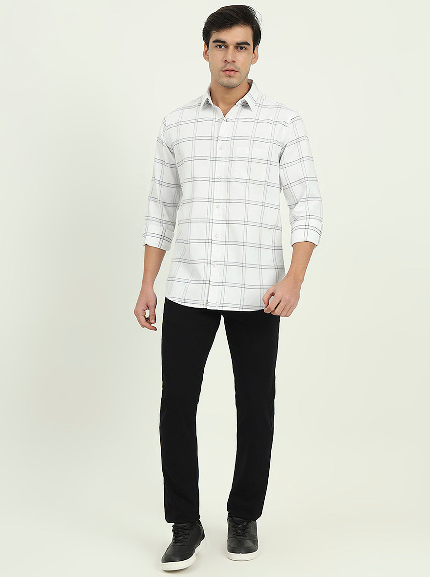 White Checked Slim Fit Casual Shirt | JadeBlue