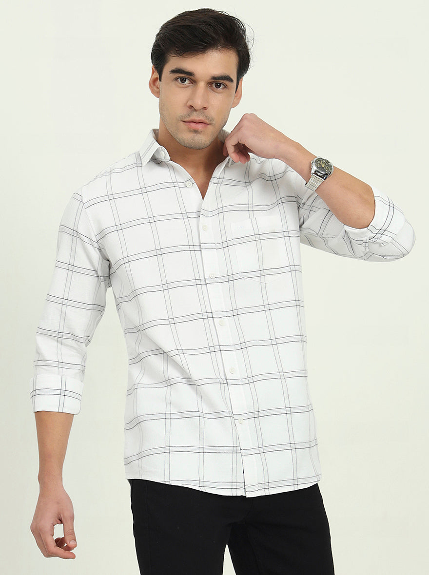 White Checked Slim Fit Casual Shirt | JadeBlue