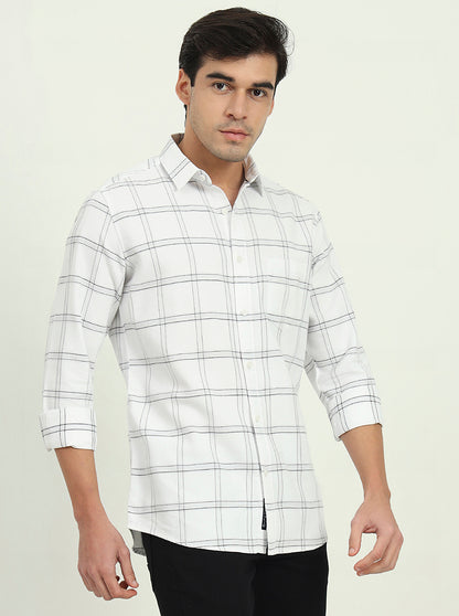 White Checked Slim Fit Casual Shirt | JadeBlue