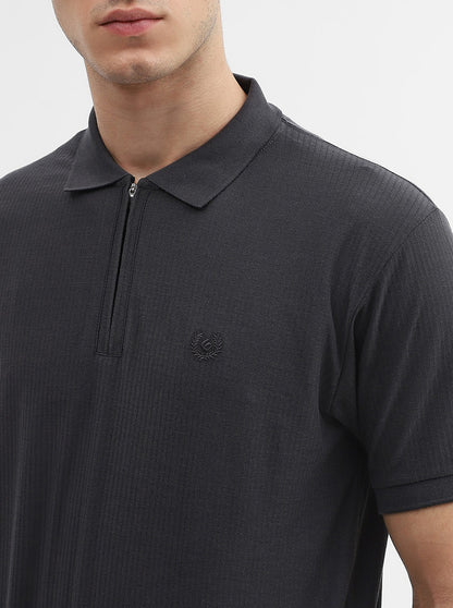 Charcoal Solid Slim Fit Polo T-Shirt | Greenfibre