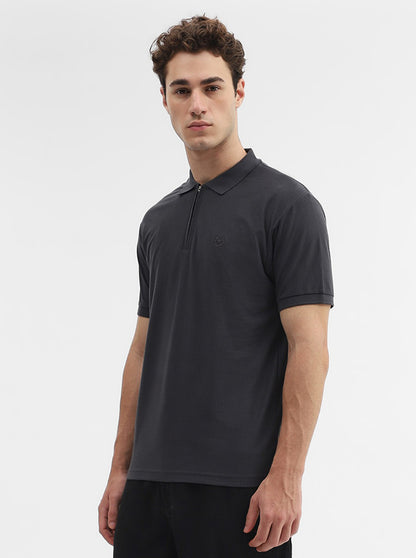 Charcoal Solid Slim Fit Polo T-Shirt | Greenfibre
