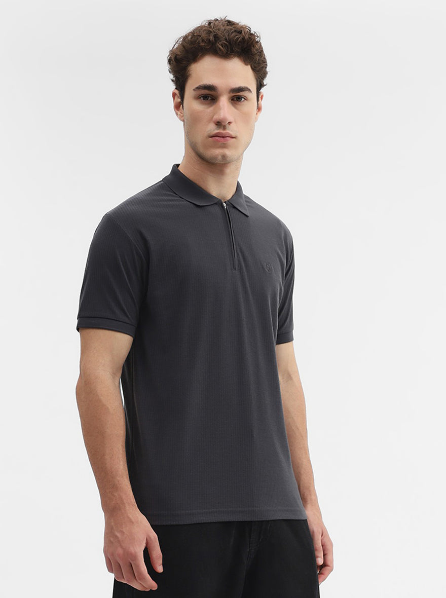 Charcoal Solid Slim Fit Polo T-Shirt | Greenfibre