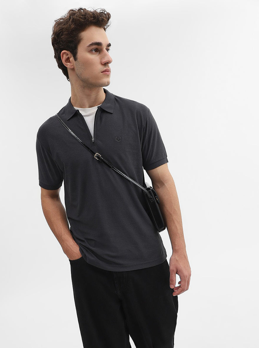 Charcoal Solid Slim Fit Polo T-Shirt | Greenfibre