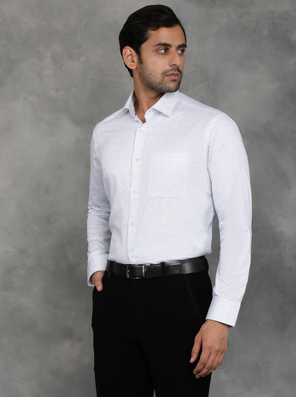 White Printed Slim Fit Formal Shirt | GreenFibre