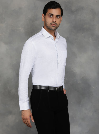 White Printed Slim Fit Formal Shirt | GreenFibre