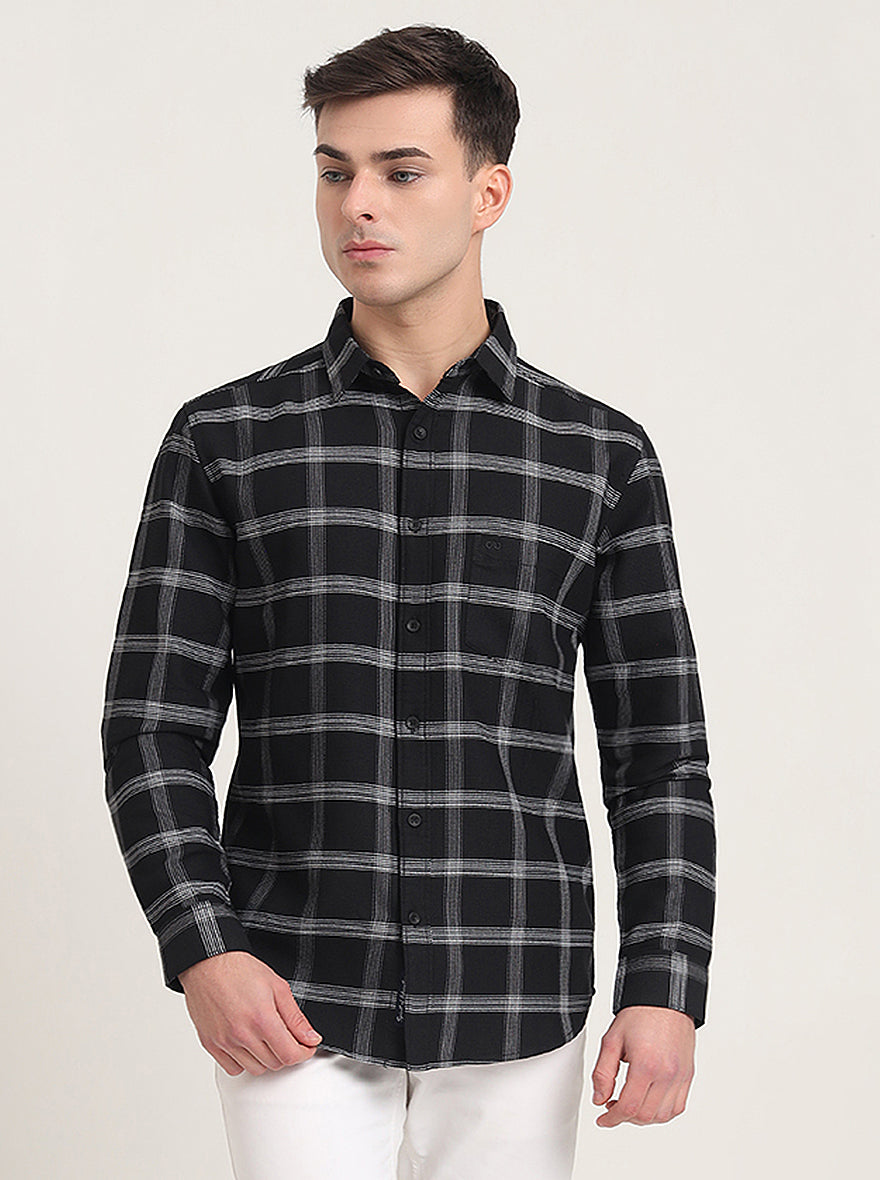 Black Checked Slim Fit Casual Shirt | JadeBlue
