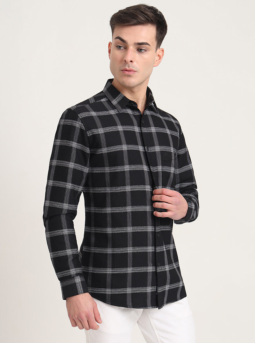 Black Checked Slim Fit Casual Shirt | JadeBlue