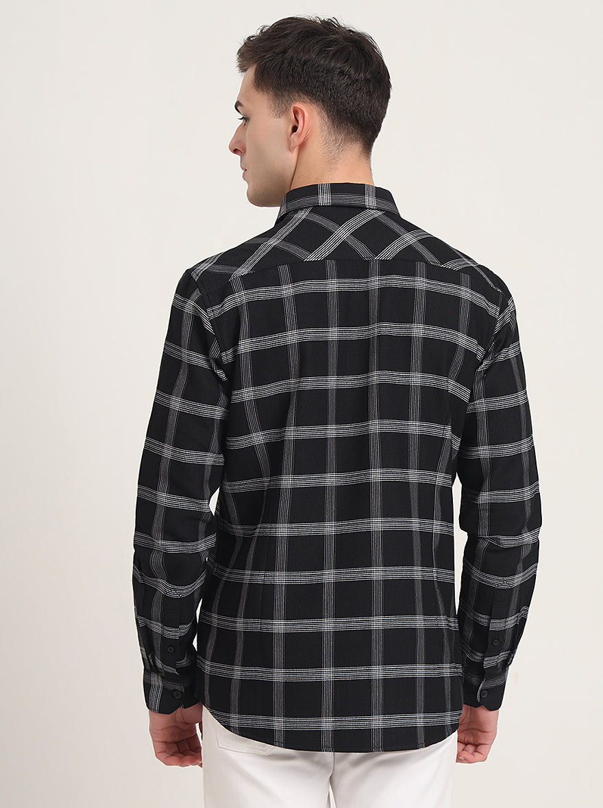 Black Checked Slim Fit Casual Shirt | JadeBlue