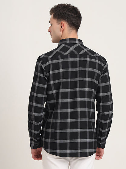Black Checked Slim Fit Casual Shirt | JadeBlue