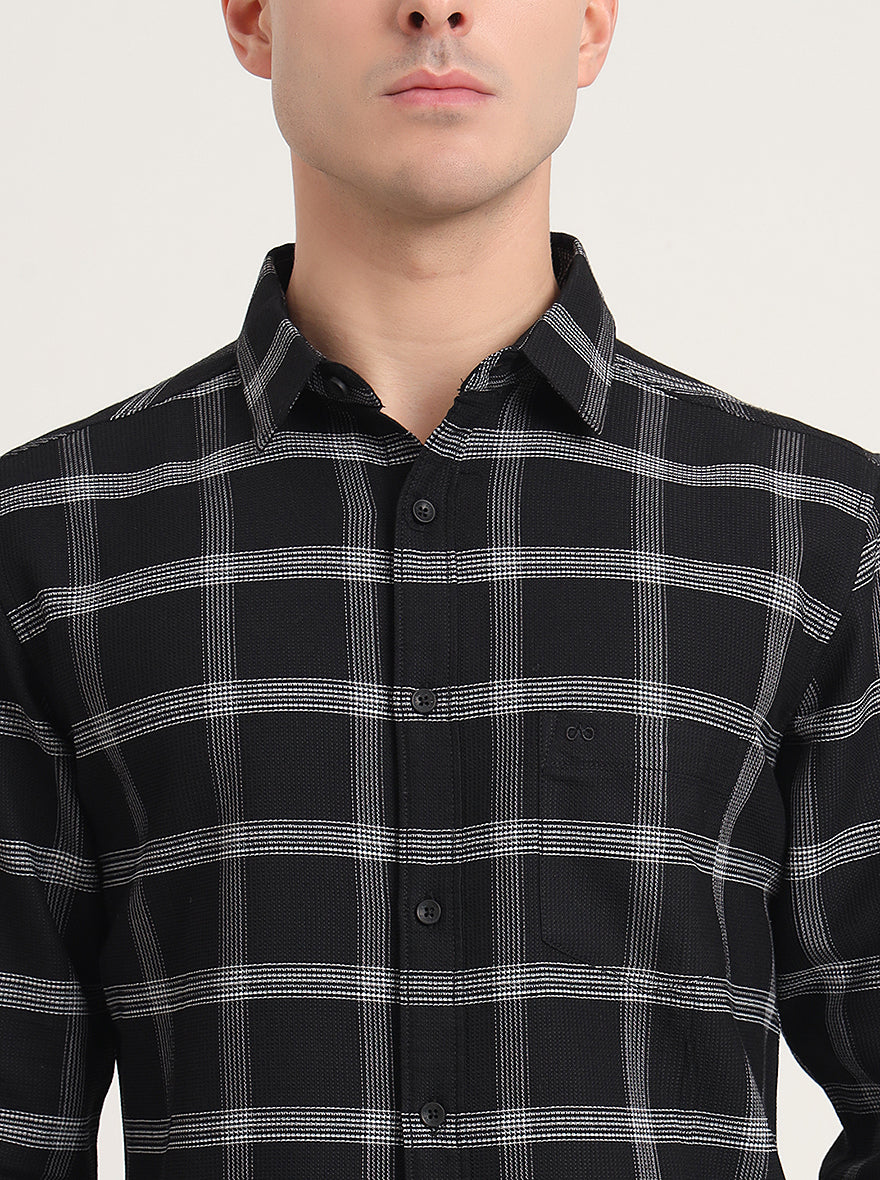 Black Checked Slim Fit Casual Shirt | JadeBlue