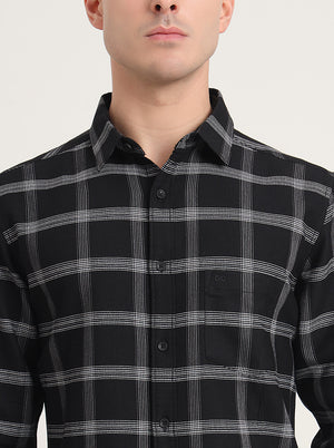 Black Checked Slim Fit Casual Shirt | JadeBlue