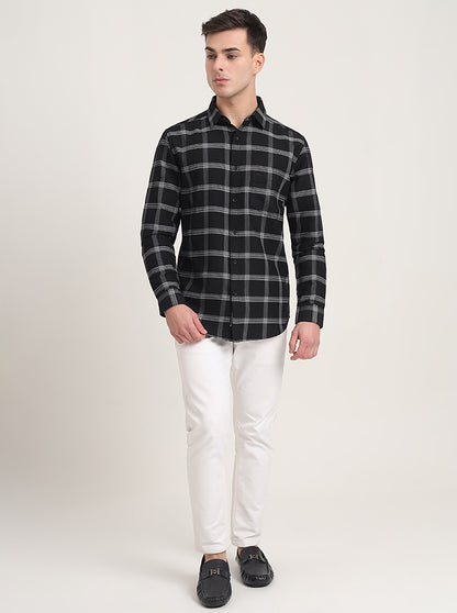 Black Checked Slim Fit Casual Shirt | JadeBlue
