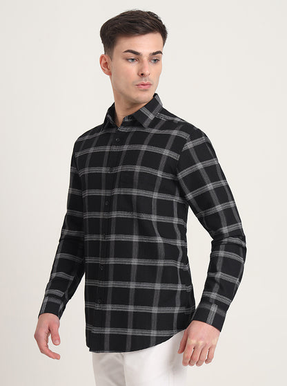 Black Checked Slim Fit Casual Shirt | JadeBlue