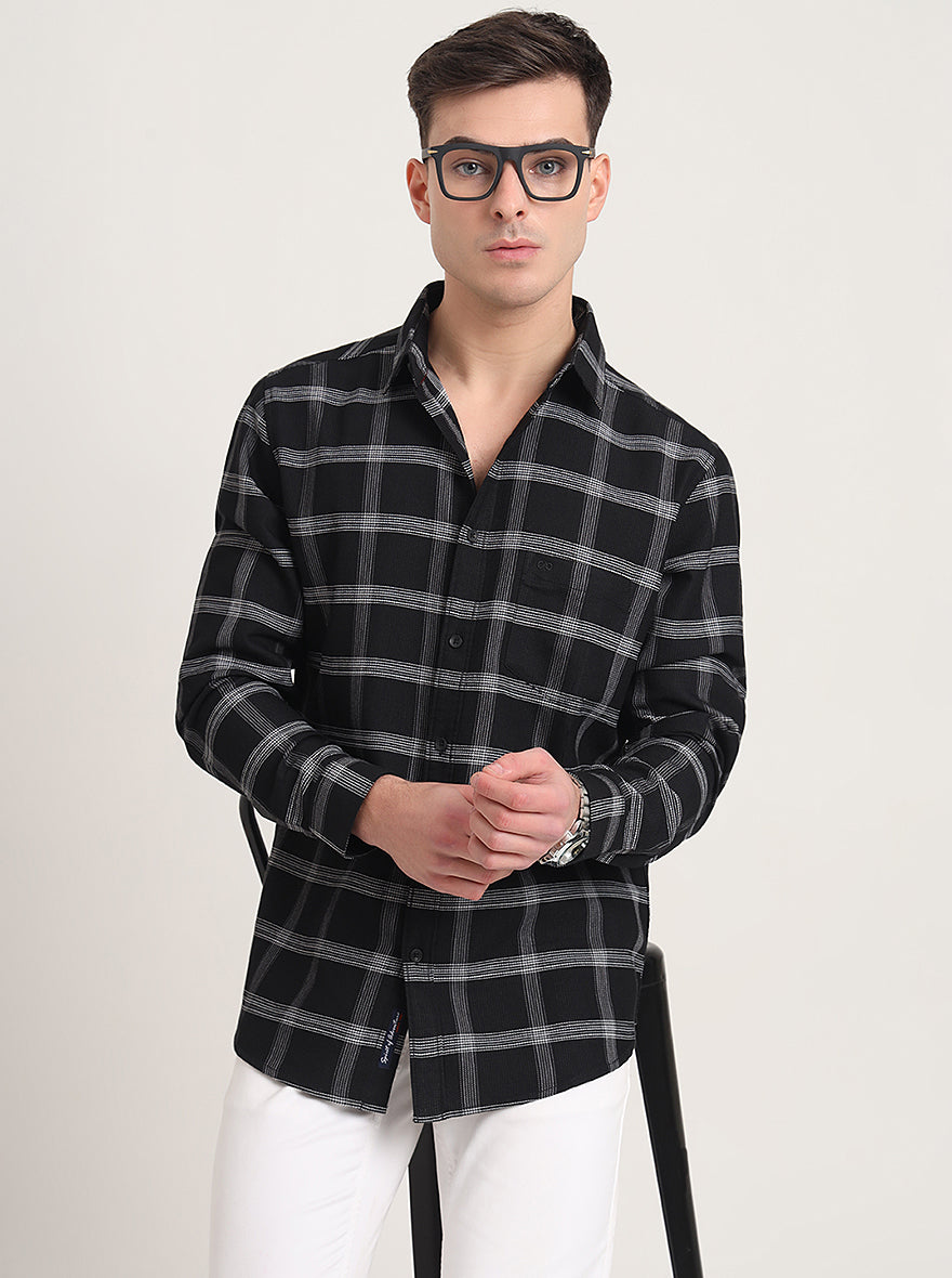 Black Checked Slim Fit Casual Shirt | JadeBlue
