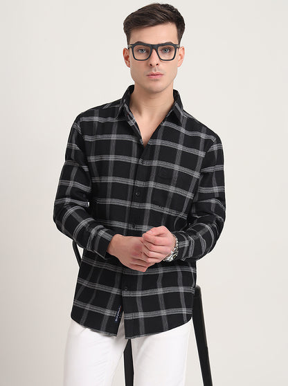 Black Checked Slim Fit Casual Shirt | JadeBlue