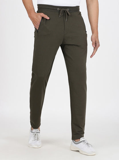 Olive Green Solid Slim Fit Track Pant | JadeBlue