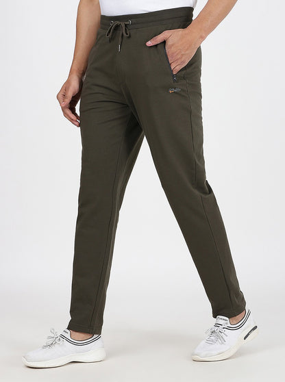 Olive Green Solid Slim Fit Track Pant | JadeBlue
