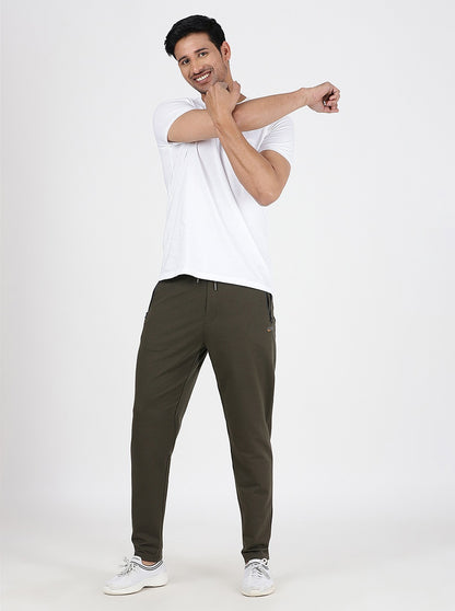 Olive Green Solid Slim Fit Track Pant | JadeBlue