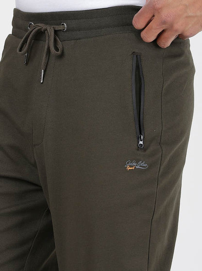 Olive Green Solid Slim Fit Track Pant | JadeBlue