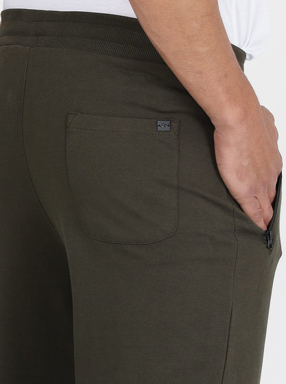 Olive Green Solid Slim Fit Track Pant | JadeBlue