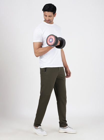 Olive Green Solid Slim Fit Track Pant | JadeBlue
