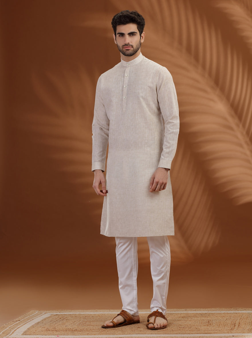 Beige Solid Modi Kurta | JadeBlue