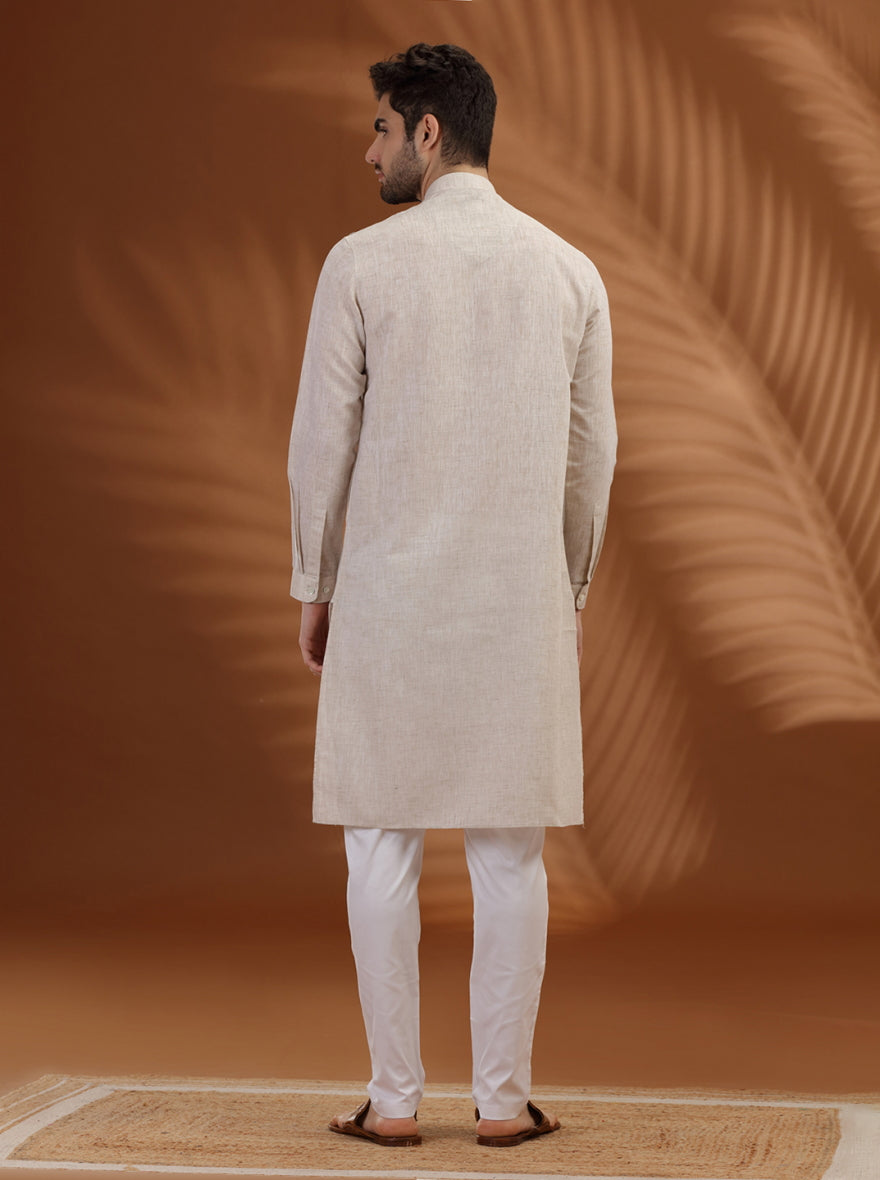 Beige Solid Modi Kurta | JadeBlue