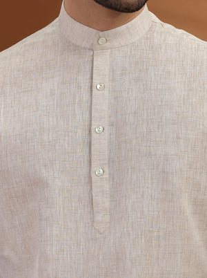 Beige Solid Modi Kurta | JadeBlue