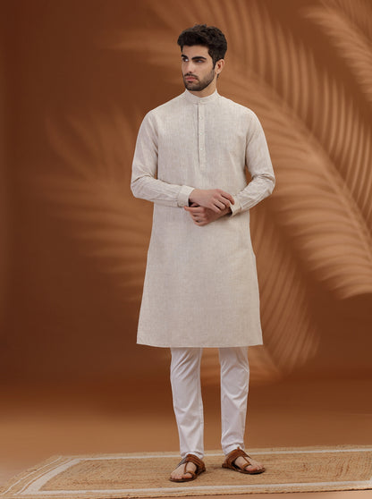 Beige Solid Modi Kurta | JadeBlue