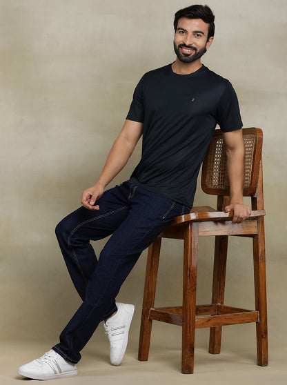 Navy Blue Solid Slim fit T-Shirt | Jade Play