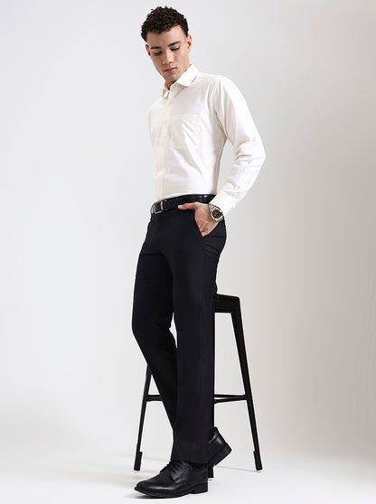 Grey Solid Slim Fit Formal Trouser | Metal