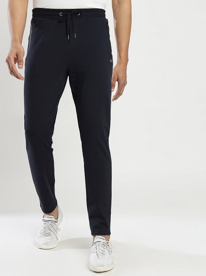 Navy Blue Solid Slim Fit Track Pant | JadeBlue