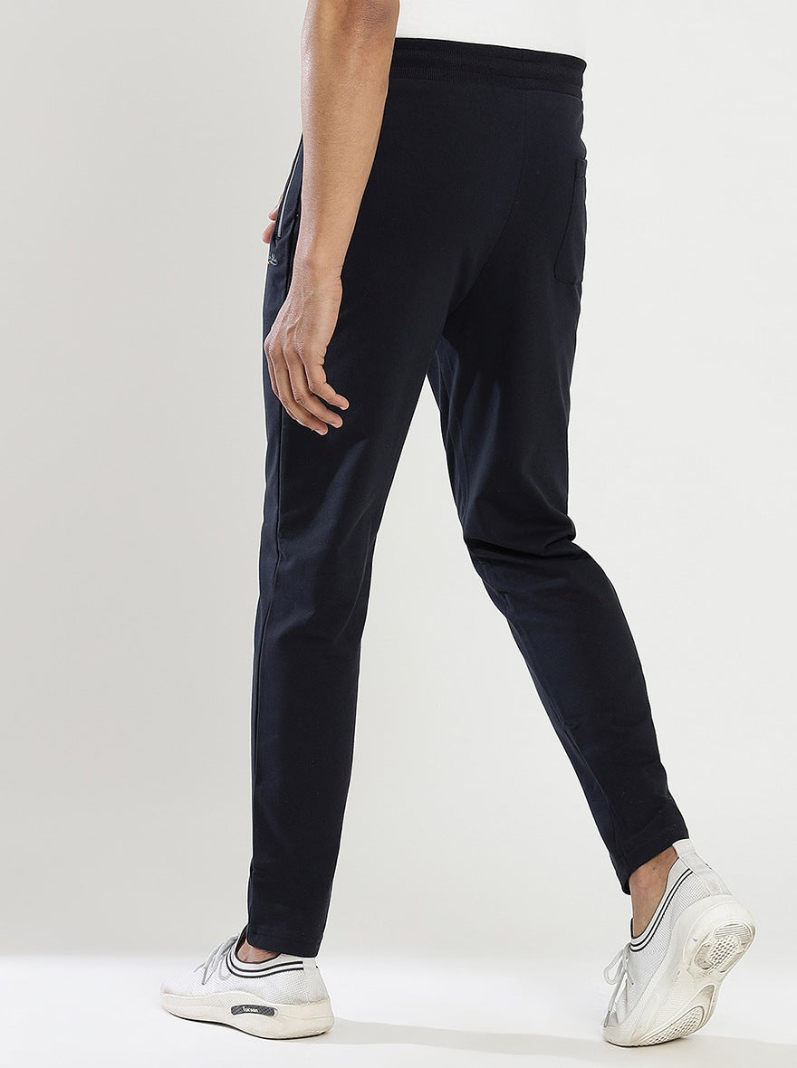 Navy Blue Solid Slim Fit Track Pant | JadeBlue