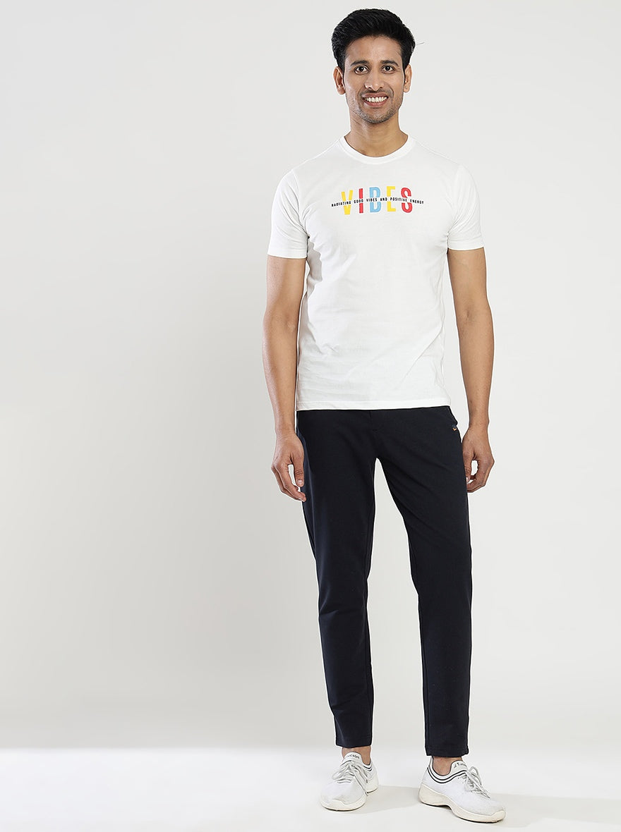 Navy Blue Solid Slim Fit Track Pant | JadeBlue