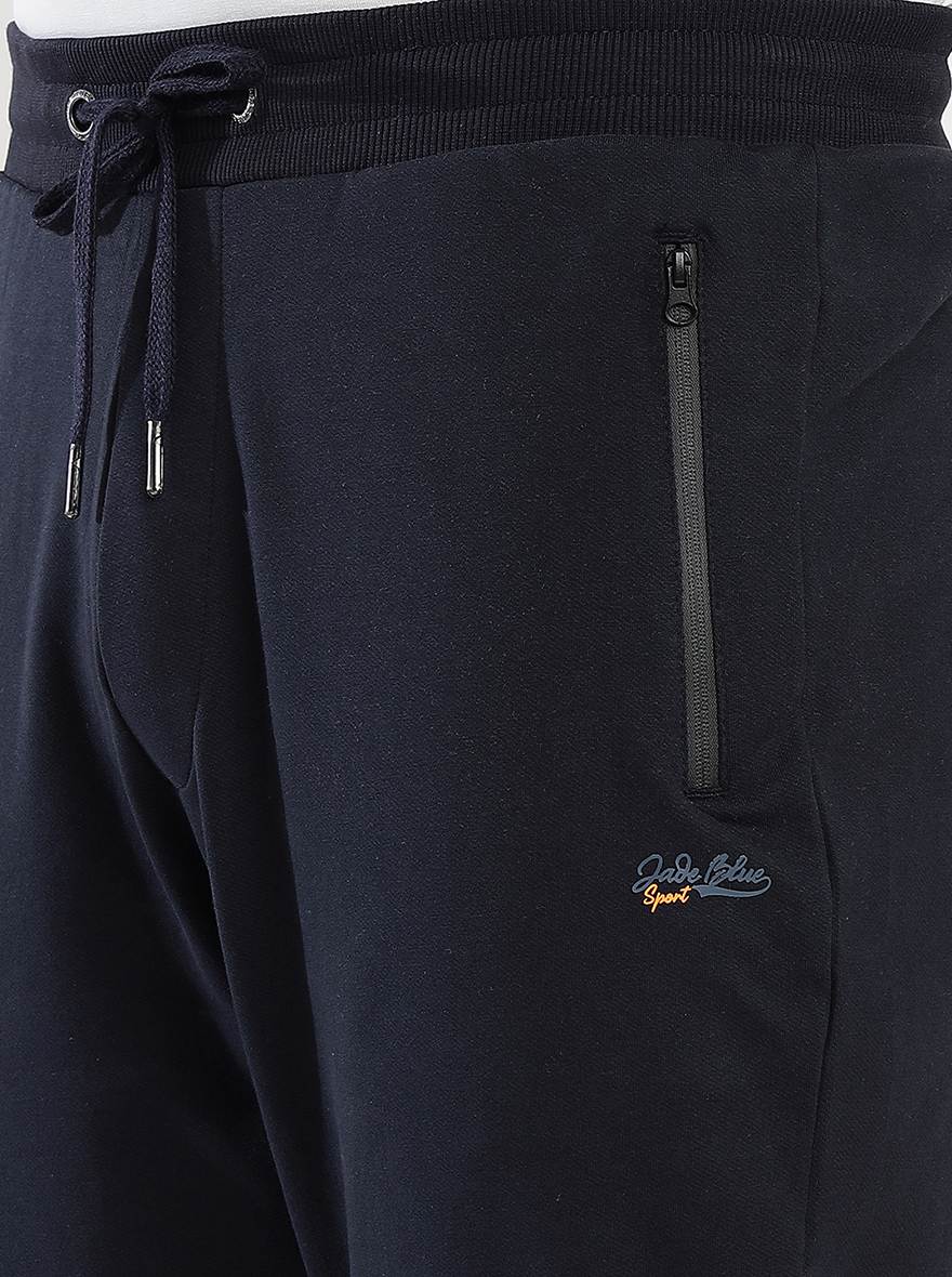 Navy Blue Solid Slim Fit Track Pant | JadeBlue